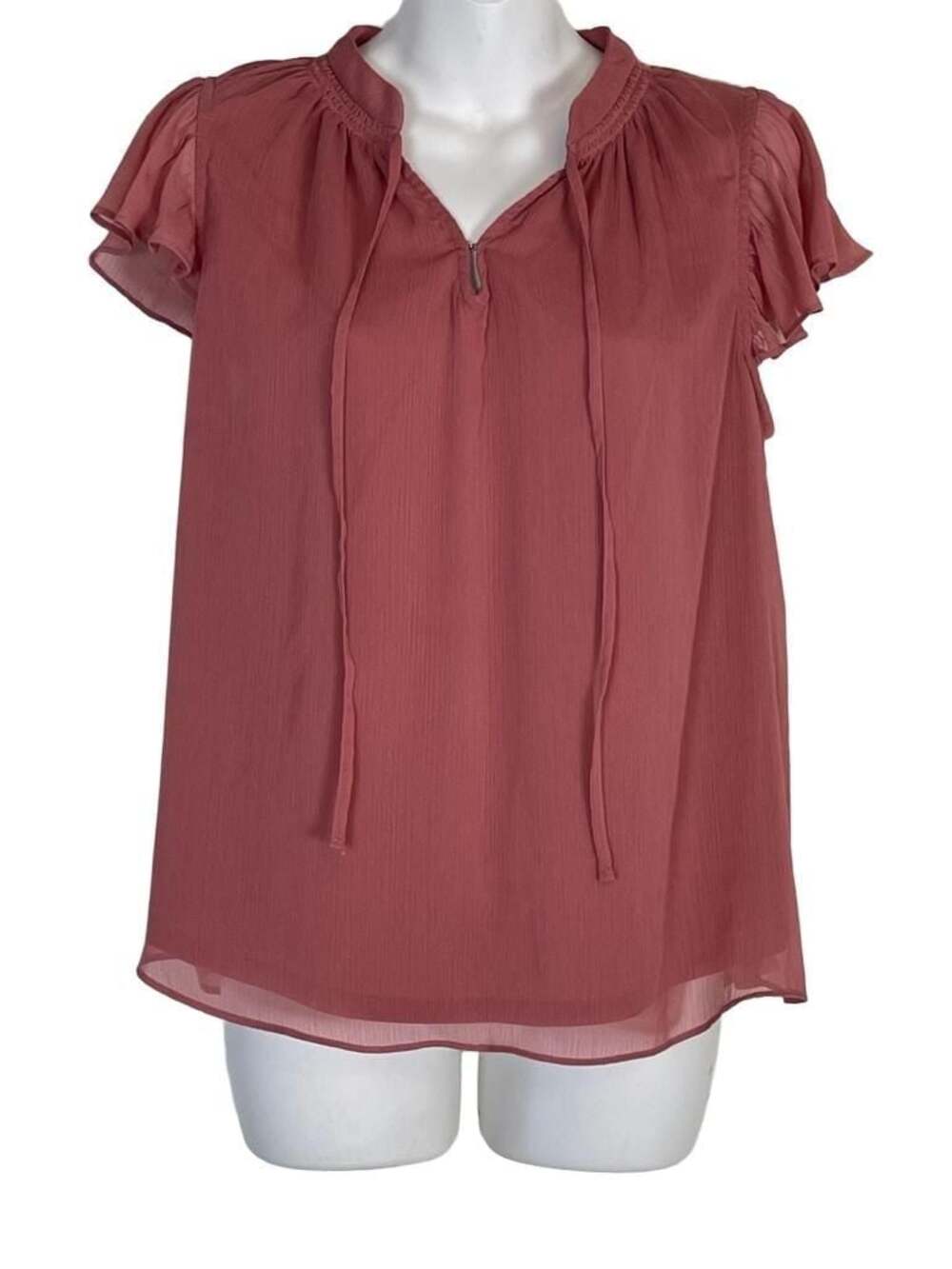 LC Lauren Conrad Women's Tie Front Ruffled V-Neck Shell Blouse